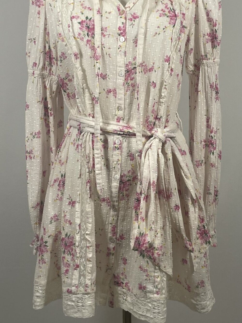 LoveShackFancy Fria White Pink Floral Swiss-Dot Magenta Light Mini Dress Size S - Picture 3 of 7